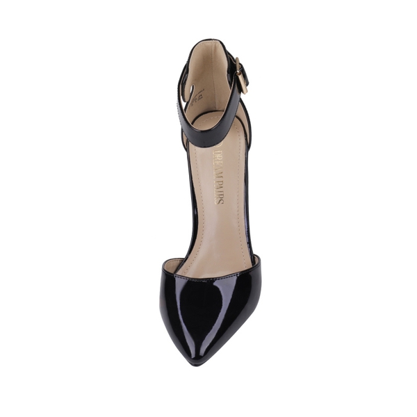 Pointed Toe Ankle Strap Stiletto Pumps - BLACK PAT - 3